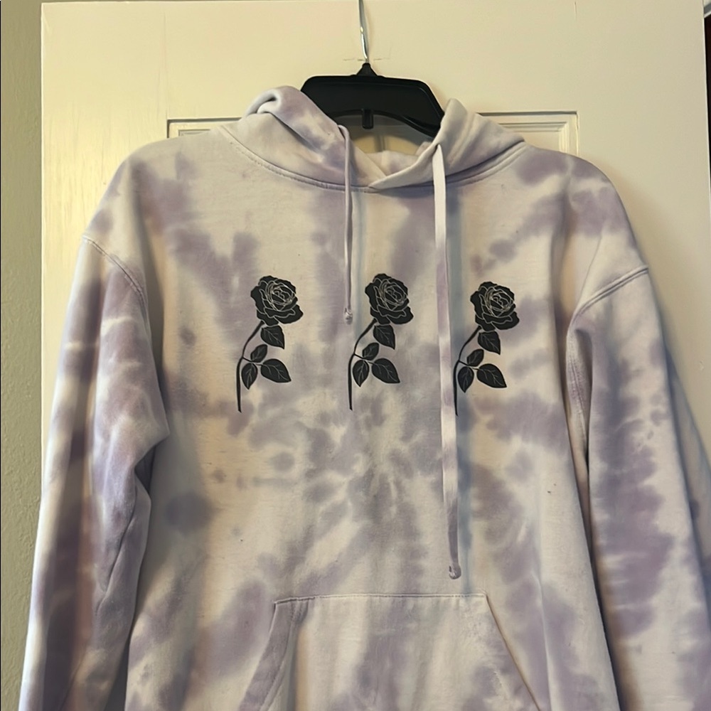 PacSun Purple Tie-Dye Hoodie with Black Rose Design